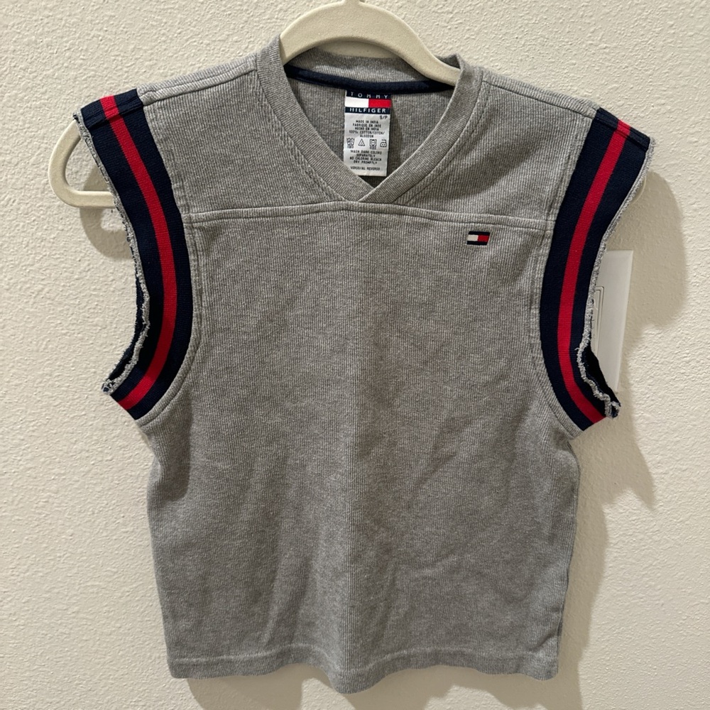 Tommy Hilfiger Gray Tank Top with Navy and Red Stripes